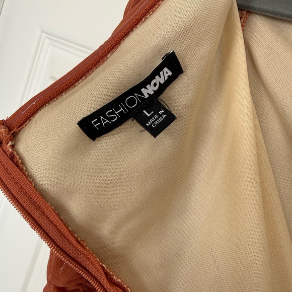 Fashion Nova Ready In A Ruched Off Shoulder Midi Dress Rust/Nude - Picture 5 of 5